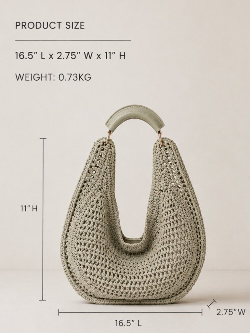 NWT Camden Crochet Hobo Bag Sage Green Slouchy Woven Shoulder Purse - Picture 2 of 4